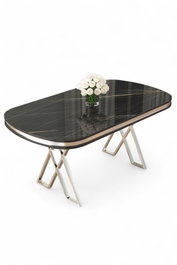 Hanah Home Mesa de Comedor Zae - Mármol Negro y Cromo